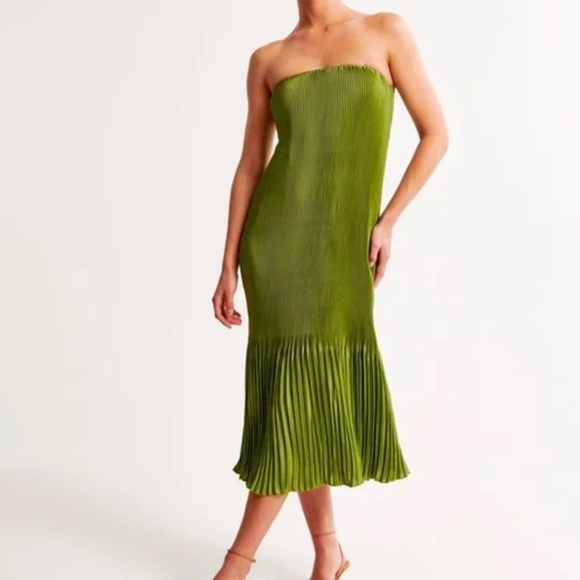 Abercrombie & Fitch Dresses & Skirts - Abercrombie & Fitch Pleat Release Satin Strapless Green Midi Dress Womens XSP